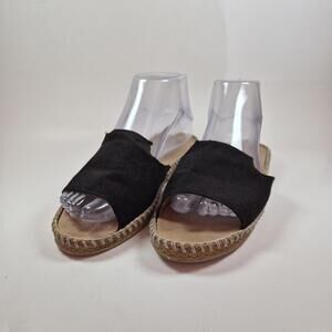 Deto Hecho a Man Womens 5 Open Toe Slide Espadrille Comfort Black Fabric Slip On